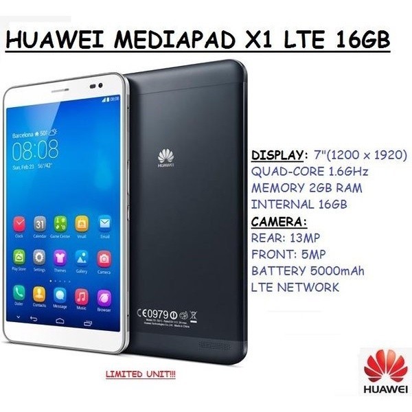 (ของแท้ 100%) แท็บเล็ตสมาร์ทโฟนสมาร์ทโฟน Huawei MediaPad X1 (รุ่น 4G LTE)