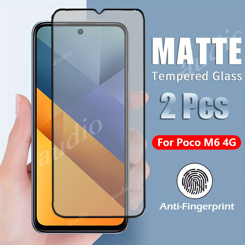 คลุมทั้งหมด Matte กระจกนิรภัยสําหรับ POCO m6 4G 2024 Anti-Fingerprint Matte Screen Protector ฟิล์มสํ