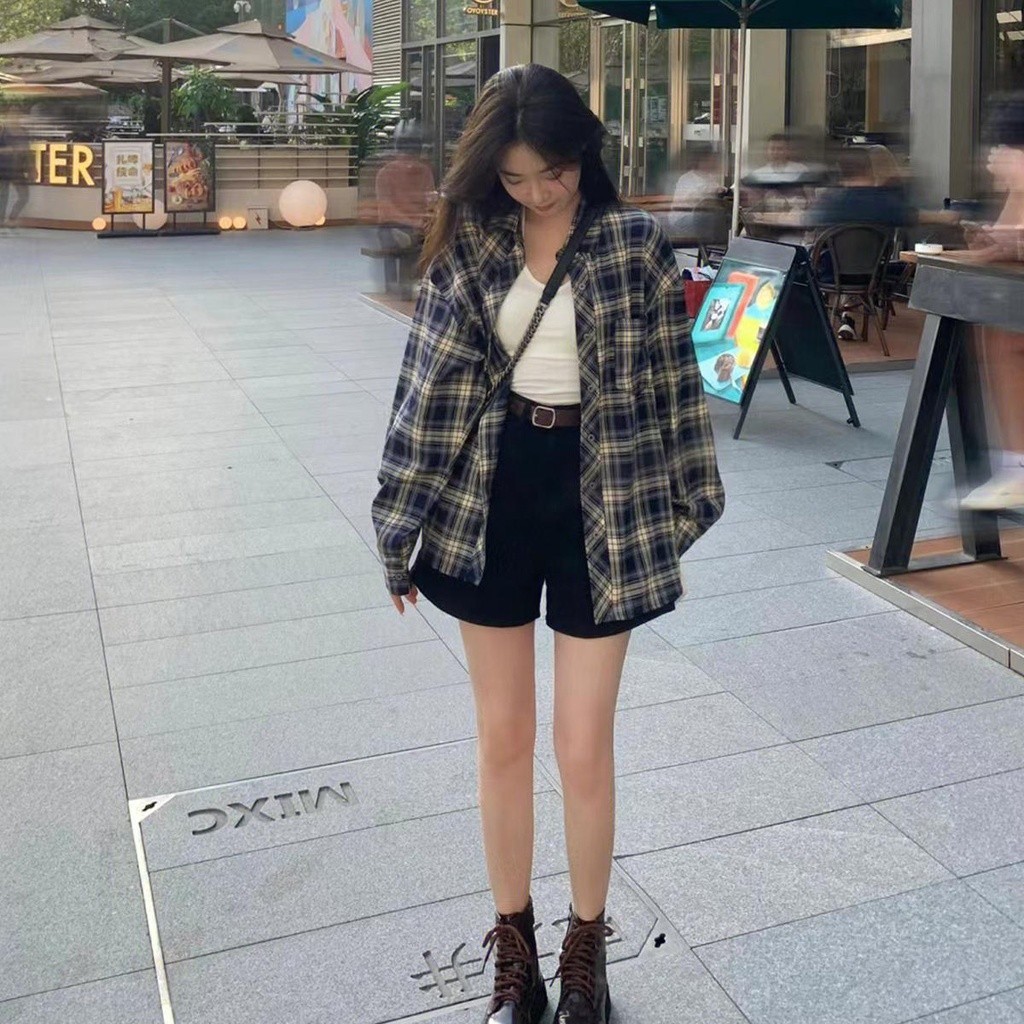 Dahong W270🔥เสื้อเชิ้ตแขนยาว เสื้อเชิ้ตลายสก๊อตแขนยาววินเทจผู้หญิง ทรงโอเวอร์ไซส์ ใส่หลวมๆ แฟชั่นฤดูร้อน สไตล์ฝรั่งเศส - รูปที่ 6