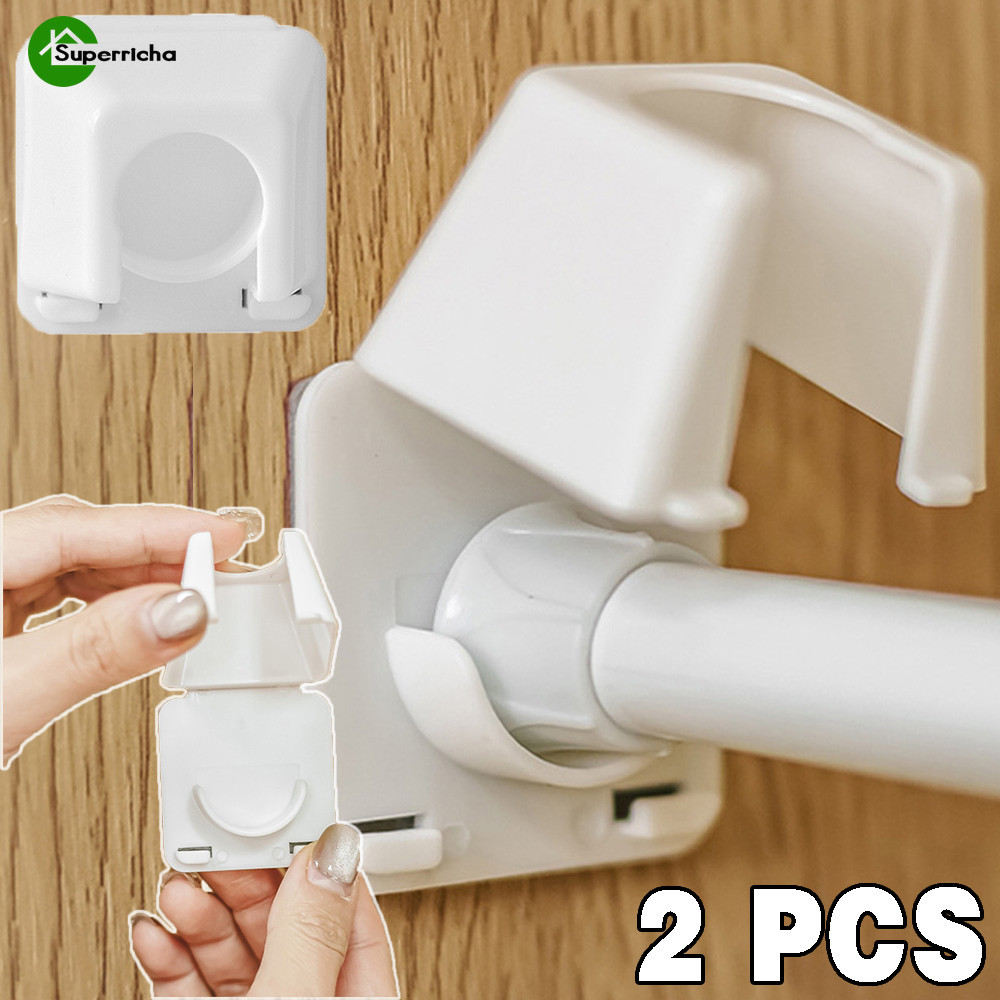 2 ชิ้น Telescopic Curtain Rod Holder - ปรับ, Self Adhesive, Nail-Free Bracket - แขวนประเภทม่านอาบน้ํา Rod Clamp - ม่านประตูคงที่หัวเข็มขัดตะขอสําหรับห้องน้ําห้องครัว