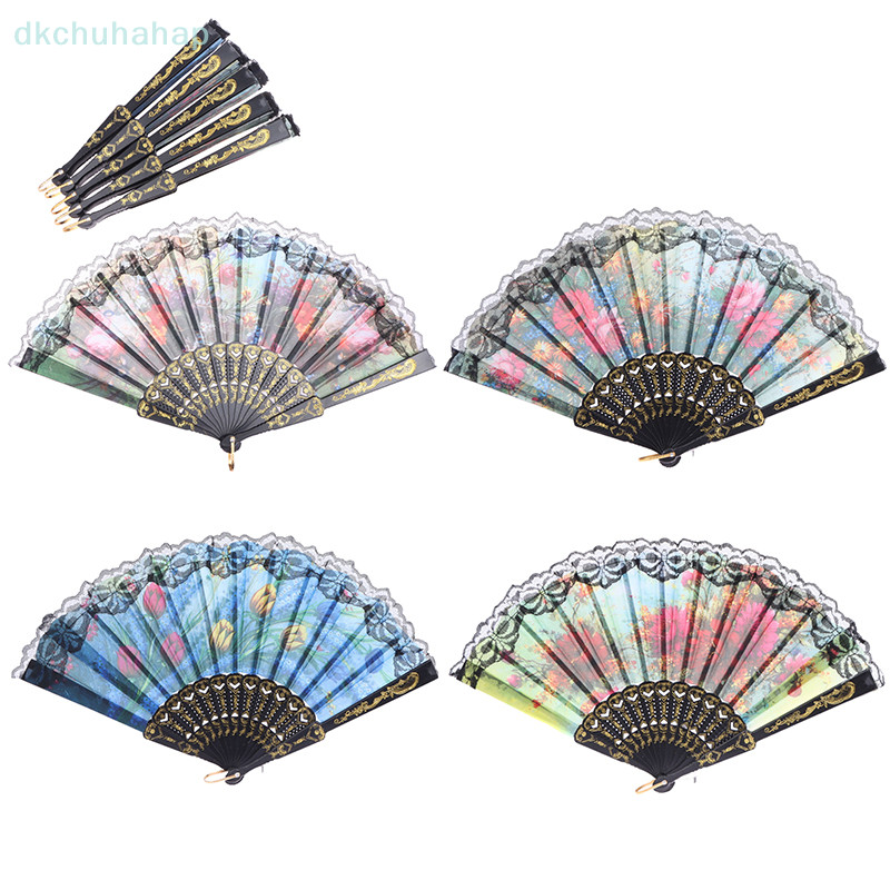 [DKC ] 1pc ลูกไม ้ พัดลมพับ Black Shank คลาสสิกเต ้ นรําพัดลมพับคุณภาพสูง Elegent สุภาพสตรีพัดลมตกแต ่ งบ ้ าน