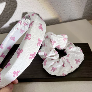 2024ins สไตล์ฤดูร้อน Sweetheart Soft Girl Scrunchy แหวนผมโบว์สีชมพู