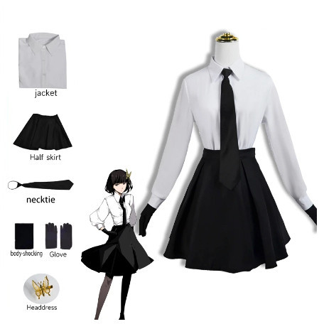 48H อะนิเมะสุนัขจรจัดคอสเพลย์เครื่องแต่งกาย Akiko Yosano เครื่องแบบเสื้อ / กระโปรง / ผูก / วิกผม / ถุงมือ / ถุงเท้าเสื้อ
