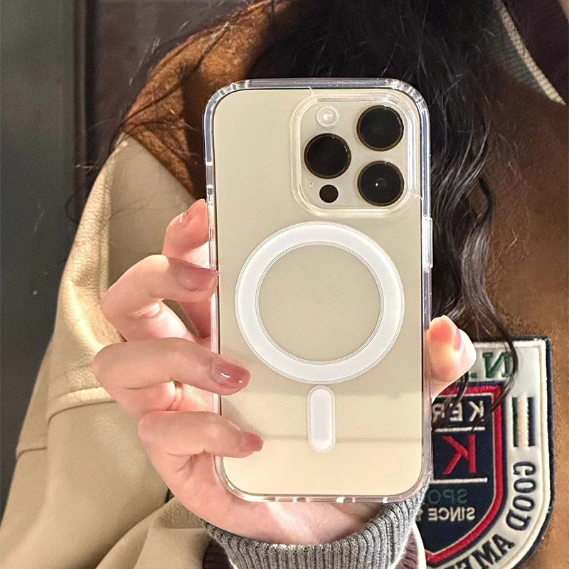 เคสใส For iPhone 11 13 12 16 14 15 Pro Max เคสแม่เหล็ก การชาร์จแบบไร้สายด้วยแม่เหล็ก เคสโทรศัพท์ซิลิโคนอ่อนนุ่มกันกระแทก