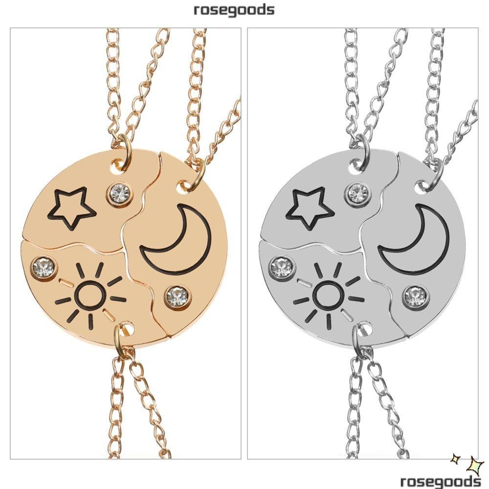 ROSE 3pcs Charm BFF Pendant Men Women Best Friend Friendship Necklace Fashion Inlaid Rhinestone Jewelry Gifts Stitching Sun Moon Cloud Star/Multicolor