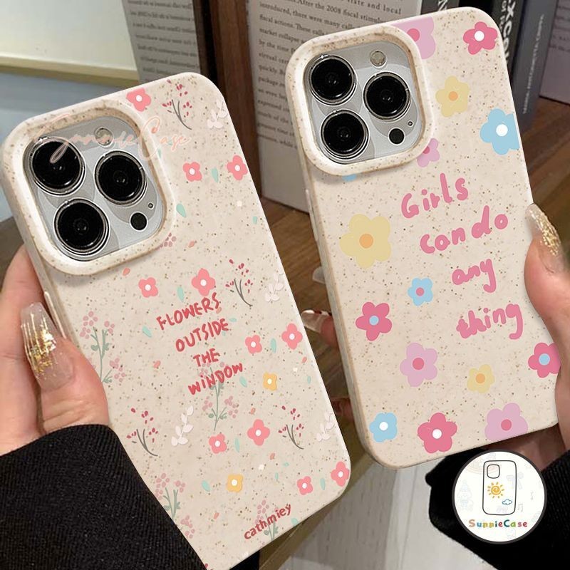 เคสiPhone 11 13 12 15 14 Pro Max เคสไอโฟน XR 7 6 8 6s Plus XS X Max เดรสลายดอกไม้สีชมพูอ่อนแฟชั่นคู่รักสไตล์อังกฤษ