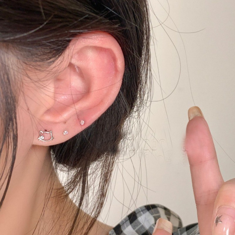 เราดอกไม ้ น ่ ารักคริสตัลเงินลูกแมวแมวต ่ างหูสตั ๊ ดสําหรับผู ้ หญิงทุกวันสวมใส ่ เลือกฟรีต ่ างหูเครื ่ องประดับอุปกรณ ์ เสริม - รูปที่ 3