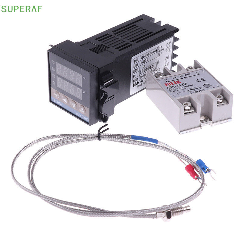 Superaf 100-240VAC PID REX-C100 ตัวควบคุมอุณหภูมิ SSR-40A เทอร์โมคัปเปิ้ลร้อน