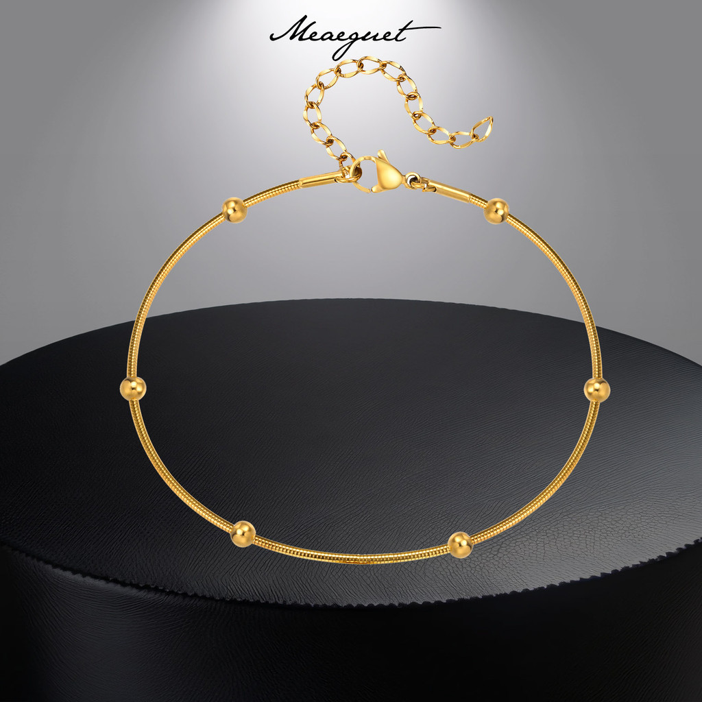 Meaeguet อินเทรนด์ Simple Chain Anklet สําหรับผู้หญิง 18K Gold Plated Beaded Gold Silver Anklet กันน