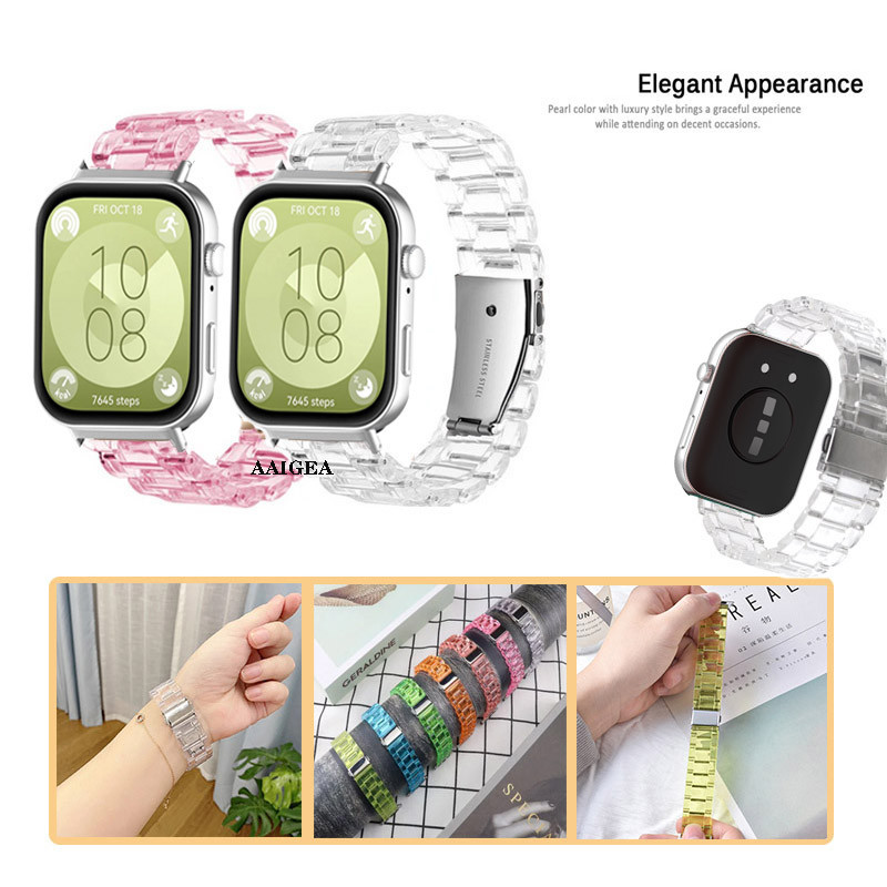 สายเรซินน้ําหนักเบาใหม่โปร่งใสสําหรับนาฬิกา Huawei Fit 3 Fit3 Fit4 สายรัดข้อมือสมาร์ทวอทช์