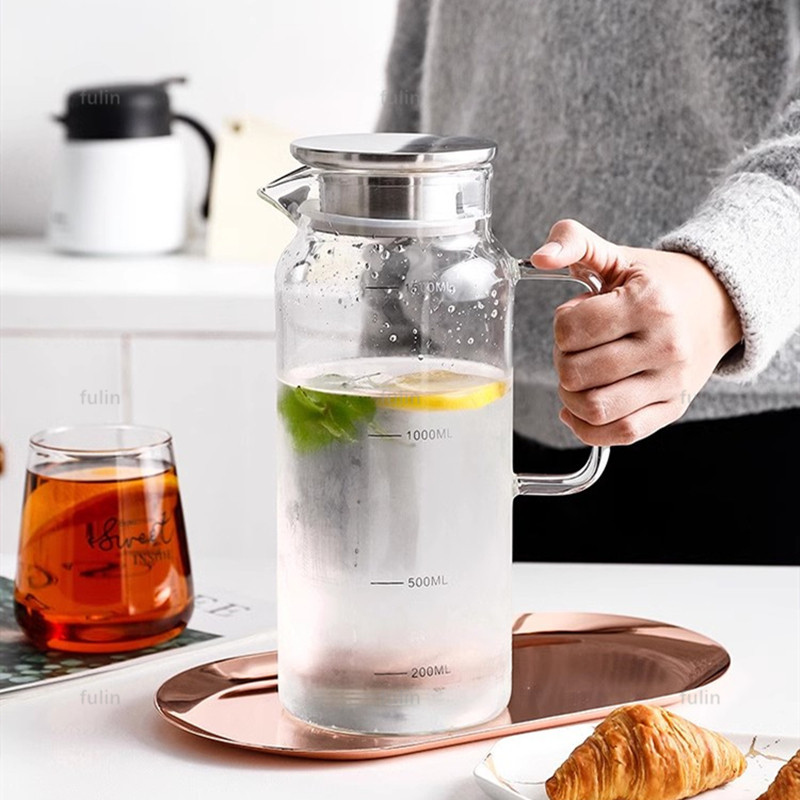 1.5ล/2ล นอร์ดิกโปร่งใสหม้อแก้วเหยือกแก้วกาน้ําชาดอกไม้ทนความร้อนกาต้มน้ําเครื่องดื่มเย็นชาเหยือกกาต้มน้ําน้ําผลไม้ - รูปที่ 4