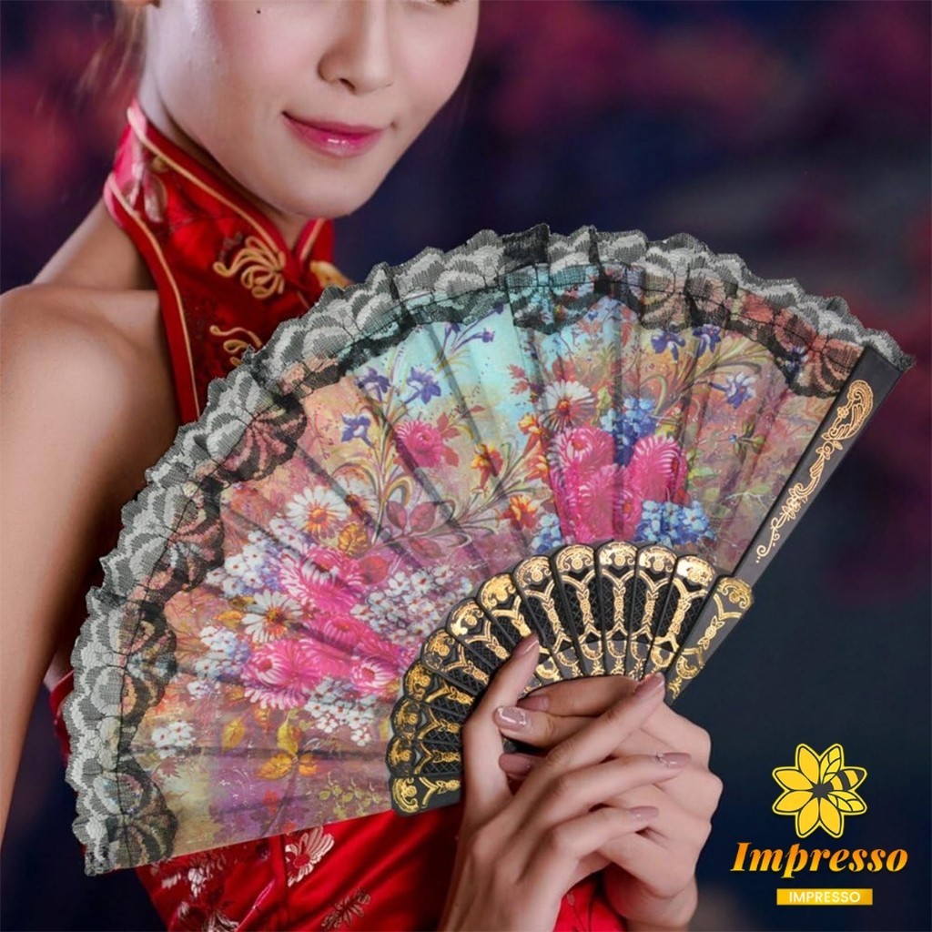 พัดจีนพัดสไตล์วินเทจ พัดแต่งขอบลูกไม้สีดำ Lace fan (ส่งจากไทย) (เก็บเงินปลายทางได้) ราคา ถูกที่สุด ดีลบีเคเค แกลเลอรีภาพที่ 7