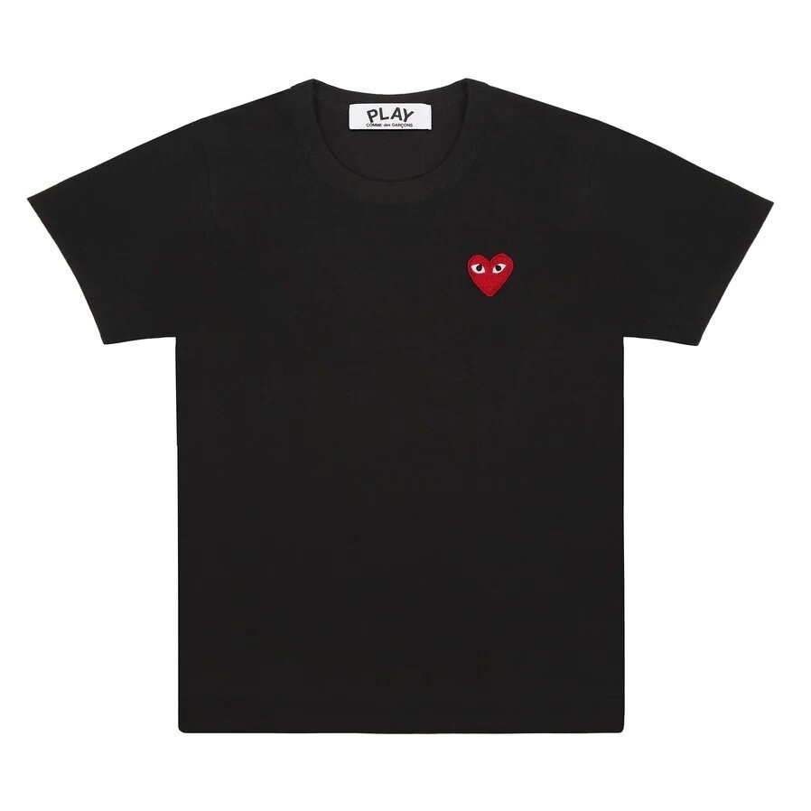 CDG Rei Kawakubo Play เสื้อยืดแขนสั้นหัวใจสีแดงคลาสสิกสำหรับผู้ชายและผู้หญิง