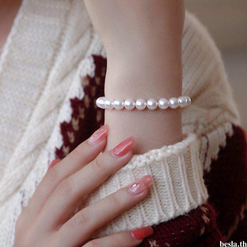 1THBสร้อยข้อมือลูกปัดสร้อยข้อมือมุก 8mm สร้อยข้อมือยางยืดลูกปัดbesla.th