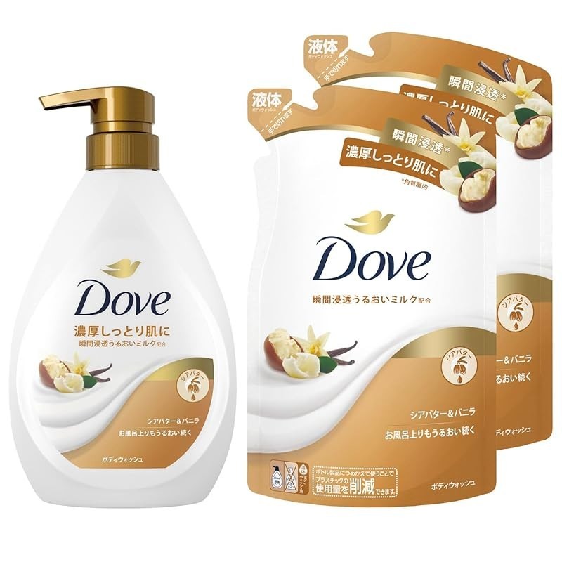 Dove(โดฟ) สบู่เหลวอาบน้ำ กลิ่นเชียบัตเตอร์และวานิลลา ขวด + 2 รีฟิล