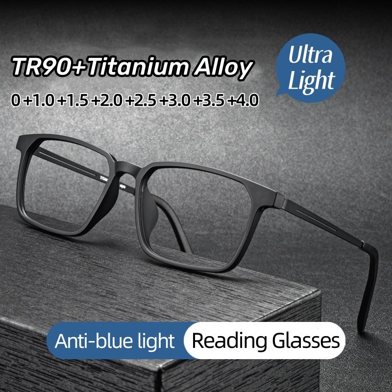 Ultralight ธุรกิจไทเทเนียมแว่นตาอ่านหนังสือผู้ชาย Anti Blue Light แว่นตาสายตายาวแว่นตาคุณภาพสูงพร้อม Diopter