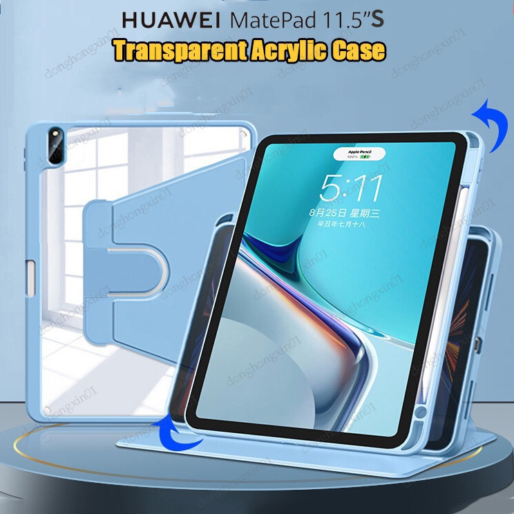 Huawei MatePad 11.5 S 2024 TGR-W09 W10 Air 11.5 2023 360 Rotatableอะคริลิคโปร่งใสกรณีสมาร์ทPUหนังกรณีทําจากอะคริลิค