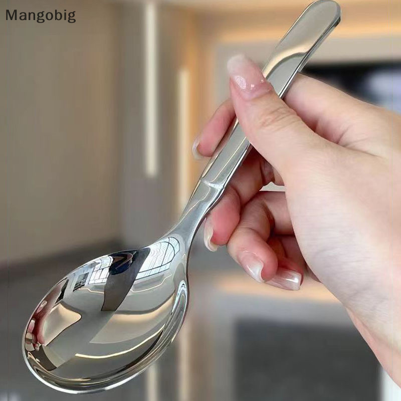 <Mangobig> ช้อนกลมสแตนเลสสุทธิสีแดงgolden Dinnerด้ามยาวกวนช้อนขนมหวานสําหรับอุปกรณ์ครัว Gadgets Nice