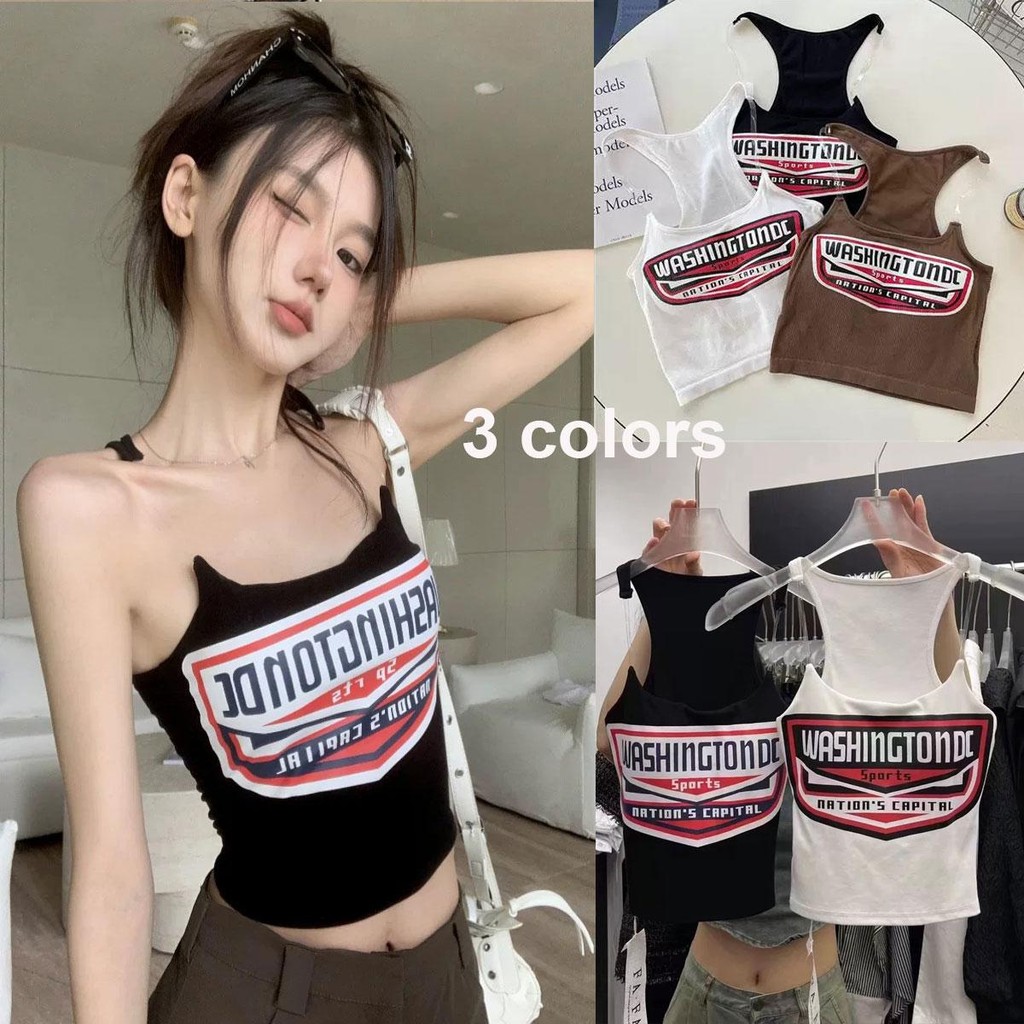 Dahong ฤดูร้อนของผู้หญิงที่มีแผ่นหน้าอกแขนกุดเชือกแขวนคอเสื้อกล้าม พร้อมแผ่นเสริมหน้าอก  เสื้อกั๊กพิมพ์ลายรัดรูป X2262