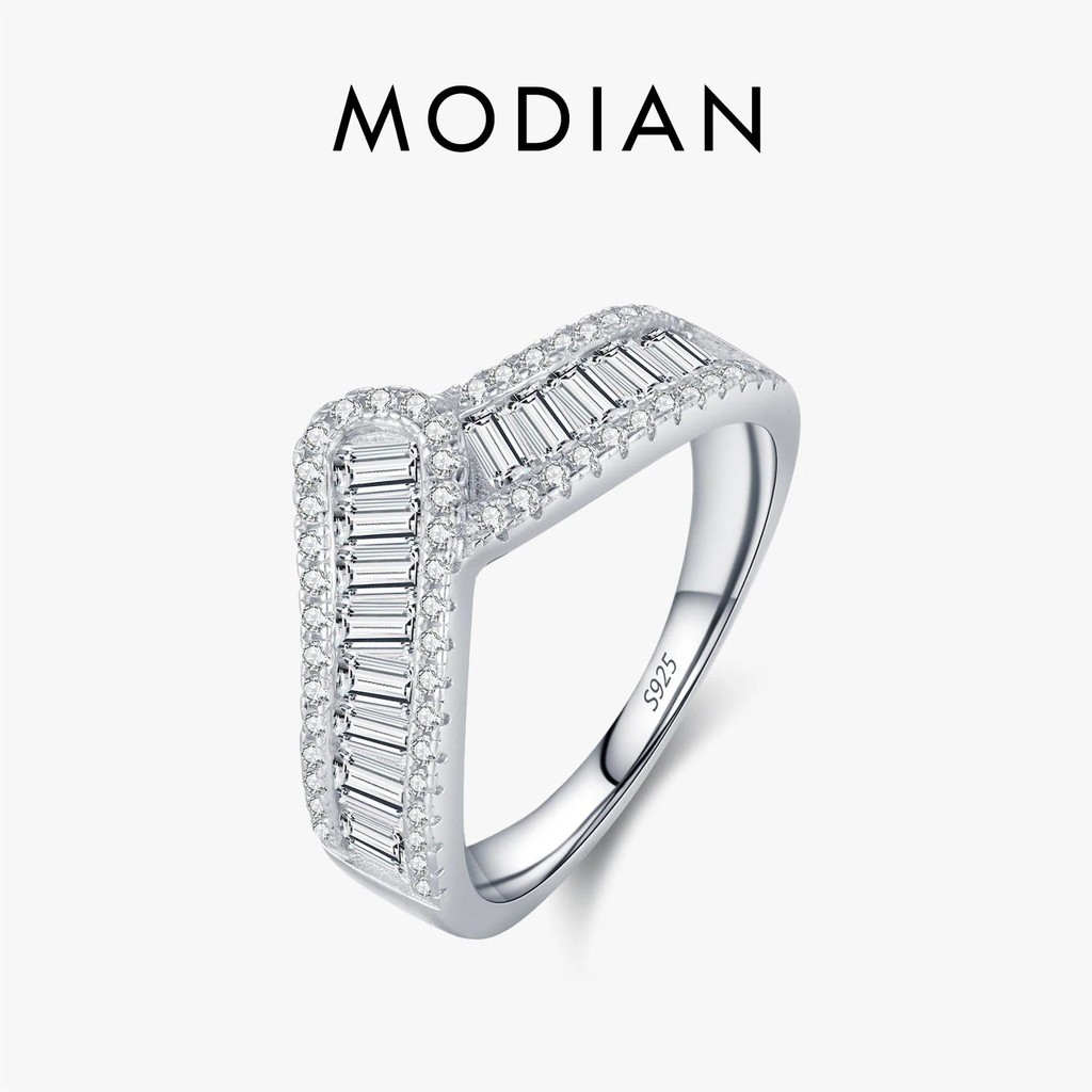 Modian 925 เงินสเตอร์ลิงประกาย Arrow Pave การตั้งค่า CZ Eternity Band แหวนสําหรับงานแต่งงานหมั้นเครื่องประดับ