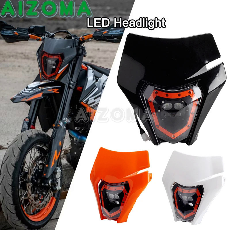 Mo Motocross Dirt Bike LED E8 Headlight Mask Fairing Cover For For 690 Enduro R SMC-R EXC SIX DAYS H