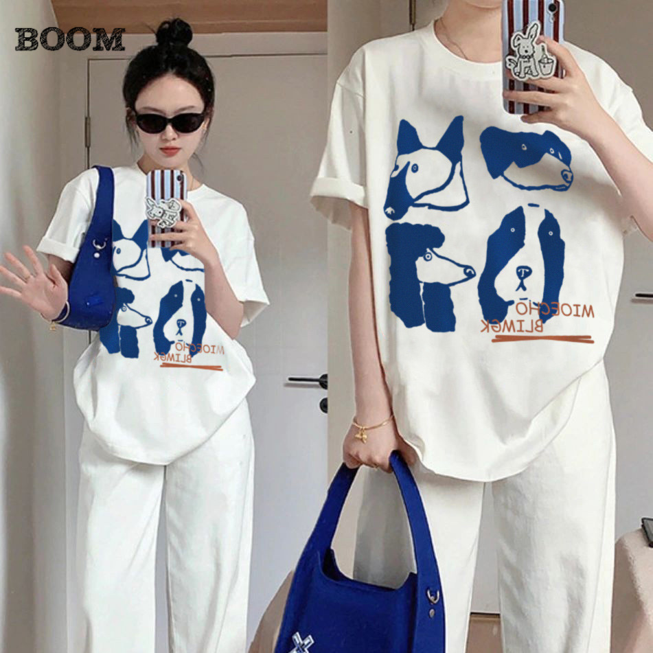 ✅🥰 สินค้าใหม่ เสื้อผ้าเกาหลี เสื้อยืดแขนสั้น สกรีนลายอักษร ช/ญ ทรงหลวมขนาดใหญ่  วัย เสื้อยืดขาว