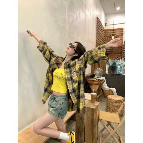 KOKO#เสื้อเชิ้ตผู้หญิงแขนยาวลายสก็อตสีเหลือง เสื้อแจ็คเก็ตเชิ้ตป้องกันแสงแดดฤดูร้อนแบบบาง#w418 ราคา ถูกที่สุด ดีลบีเคเค แกลเลอรีภาพที่ 2