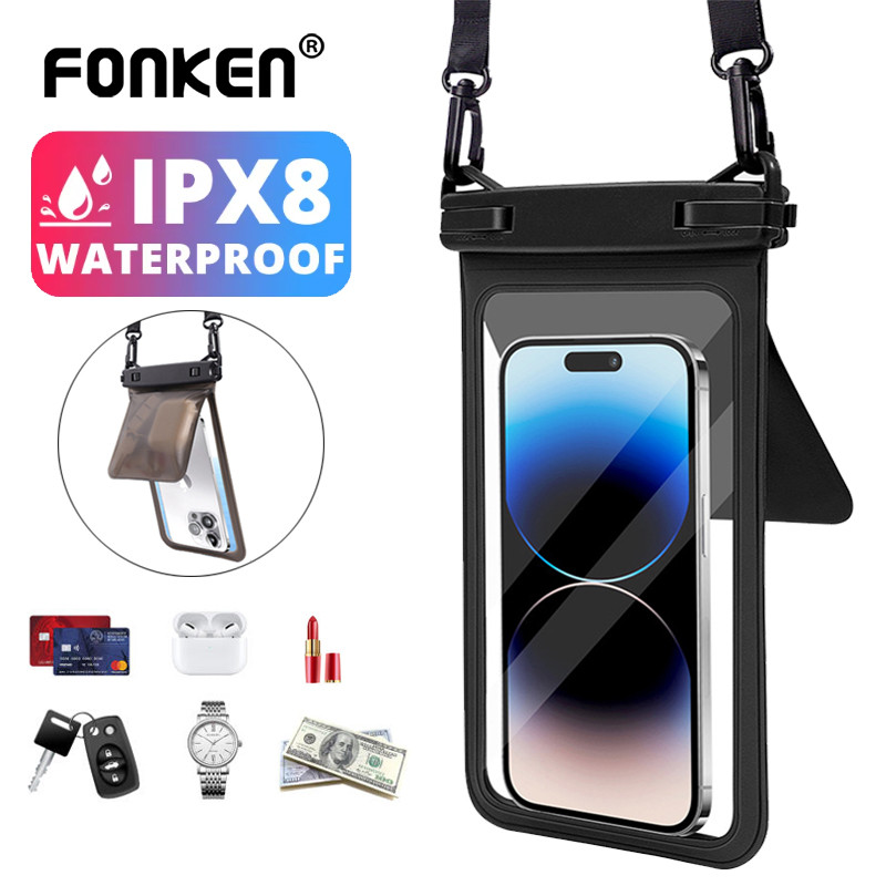 Fonken Songkran กระเป๋าโทรศัพท์กันน้ําคลังสินค้าคู่ IPX8 ใต้น้ํา PVC ว่ายน้ํากระเป๋าแห้งสําหรับสูงสุด 7.5 นิ้วโทรศัพท์