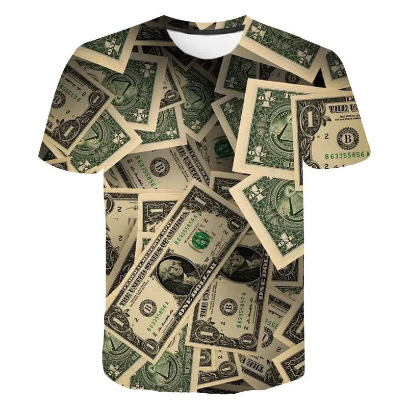 ฤดูร้อนสนใจ USD กราฟิก t เสื้อผู้ชายแฟชั่น 3D พิมพ์ลําลองเสื้อแขนสั้นตลกรูปแบบดอลลาร์รอบคอ Streetwea