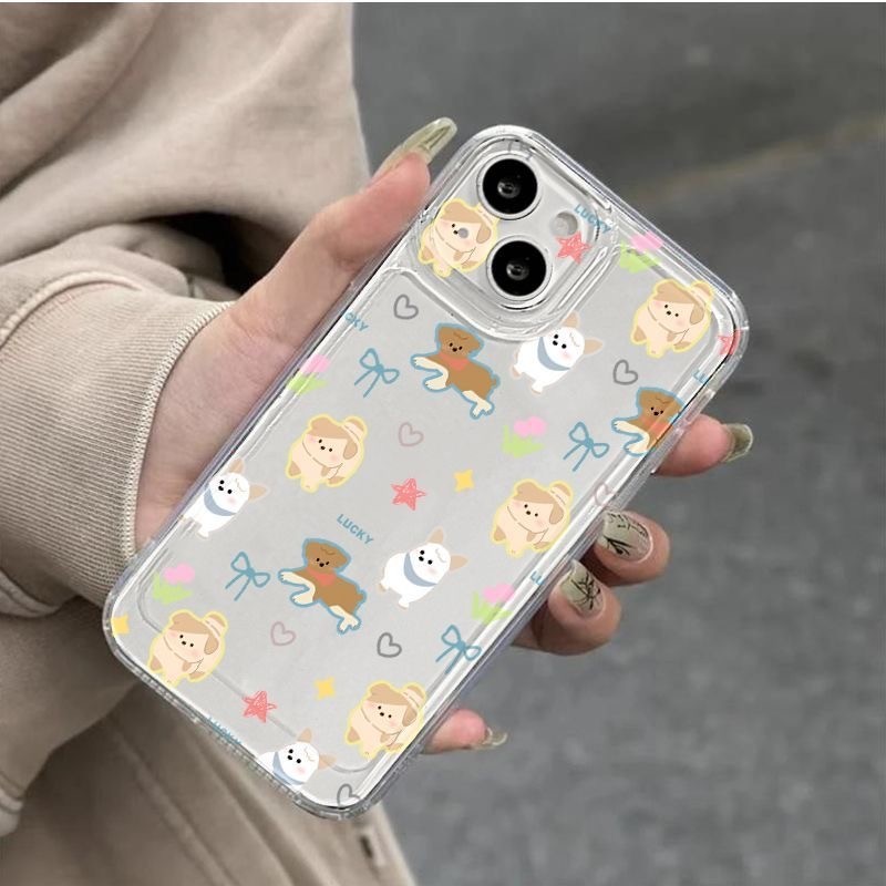 TheOne🔥IPhone 14 11 13 15 12 Pro Max XR X XS Max 7 8 Plus การ์ตูนหมาผีเสื้อน่ารัก คู่ คำนับความสนุก คนรัก ความหรูหราเคส