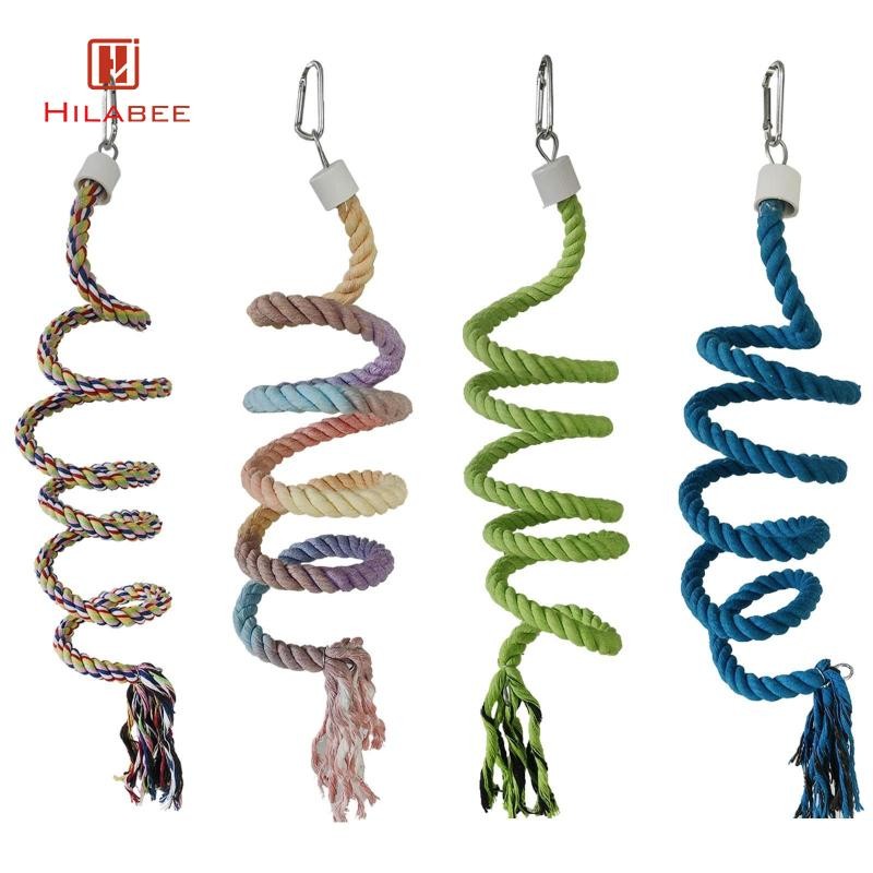 [hilabee] Bird Rope Perch Parrot Swing Perch อเนกประสงค์ที่มีสีสันเชือกปีนเขาผ้าฝ้ายสําหรับ Budgies Lovebird แอฟริกันสีเทานกแก้ว Canaries