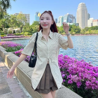 Aurora🛒พร้อมส่ง🚚 (รูปถ่ายจากงานจริง) เชิ้ตแขนยาวซิป เสื้อเชิ้ตแขนยาวOversize Florida Oversize Shirt เชิ้ตแขนสั้นซิป