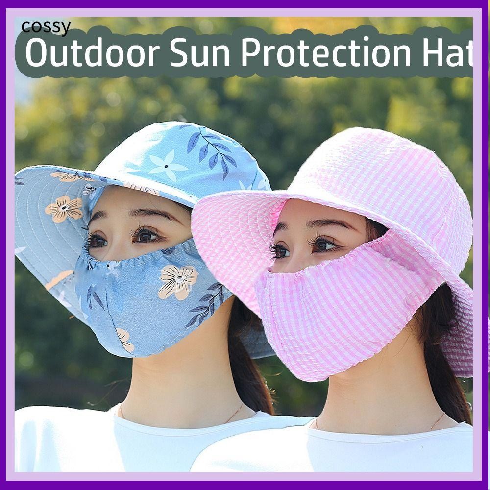 คอสซี่ หมวกป้องกันแสงแดดผ้าคลุมไหล่หมวกกันแดดปีกกว้างระบายอากาศป้องกันรังสียูวีป้องกันใบหน้าคอหมวกชาวประมงฤดูร้อน