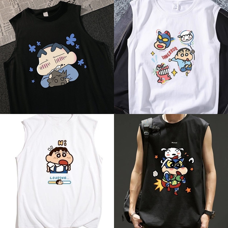 เสื้อแขนกุดชายหญิง สกรีนลายชินจัง มี 4 ลาย ขาว-ดำ OP