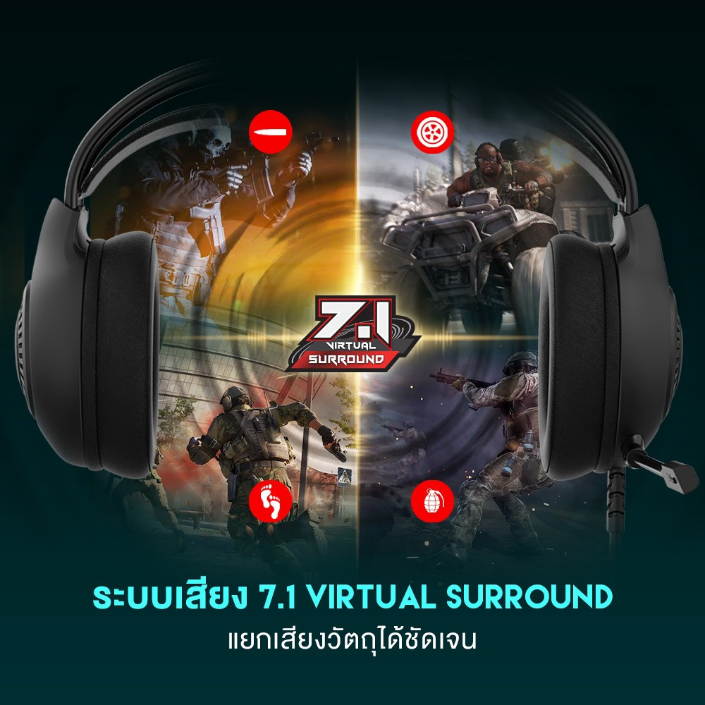 FANTECH หูฟังเกมมิ่ง ระบบ 7.1 Headset Gaming มีไมโครโฟน ไฟ RGB รอบหูฟัง สำหรับเกมแนว FPS,RTS,MOB รุ่น HG25