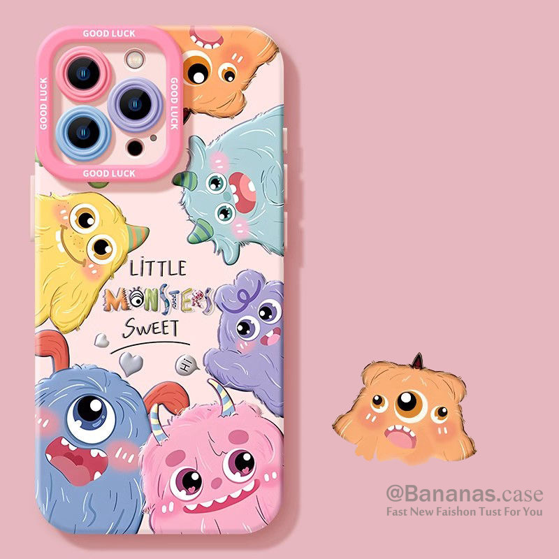 Iphone 16 15 14 13 12 11 Pro Max X Xr Xs Max 7 8 Plus SE2020 เคสโทรศัพท์การ์ตูนสีลูกกวาด Little Monster + Lanyard ปกอ่อน