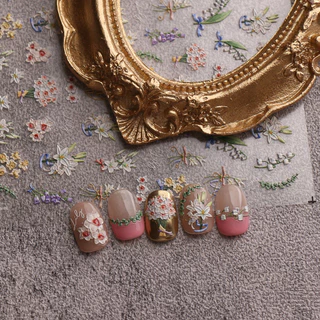 HAMA นูนสติกเกอร์เล็บขายส่งฤดูใบไม้ผลิและฤดูร้อนดอกไม้เล็กๆ Tulips Chrysanthemums ดอกไม้ป่าสติกเกอร์ประณีต Decals ตกแต่งเล็บแต่งงานเจ้าสาวเล็บ