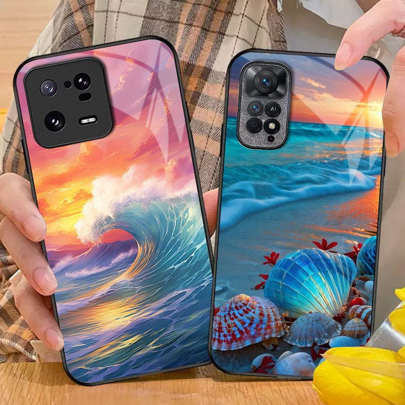 Ocean wave Sunset Glass เคสโทรศัพท์สําหรับ Xiaomi POCO X3 X4 GT NFC X5 X6 PRO 5G F3 F4 F5 M3 M4 M5 M