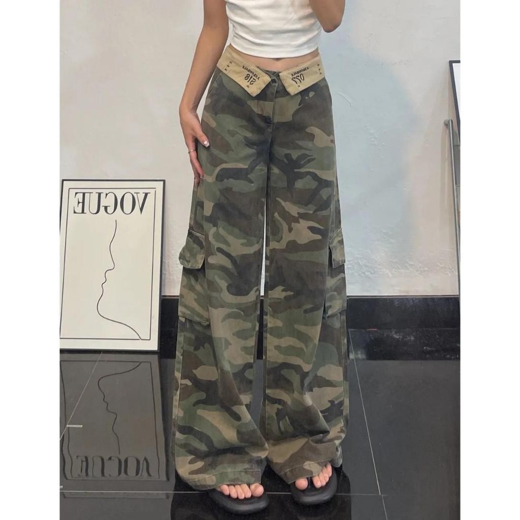 HIGHWATIS CULOT CARGO JEANS ARMY MOTIF - J060