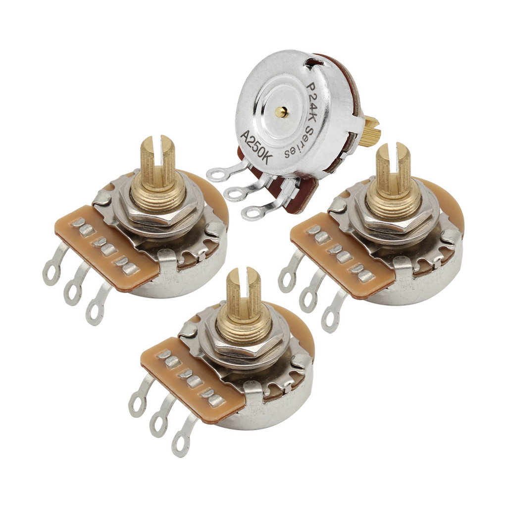 Fleor 4PCS 3/8 "24 ฟันสั้นเพลากีตาร์ Potentiometers หม้อสําหรับกีตาร์ไฟฟ้าเบส, 500K/250K ตัวเลือก