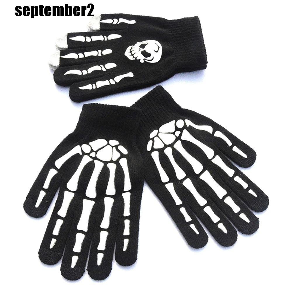 Spepember ฮาโลวีน Luminous Mittens Punk Cool ที่ไม่ซ้ํากันโครงกระดูกมือกระดูก Skull กลางแจ้งชายถุงมือครึ่งนิ้ว