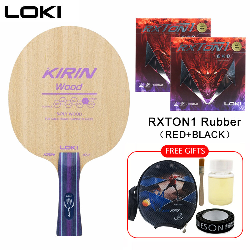 Original LOKI KIRIN K1-T ใบมีดปิงปอง(5ไม้,ALL+) พายค้างคาวปิงปองพร้อม RXTON1 ยางสําหรับผู้เริ่มต้น