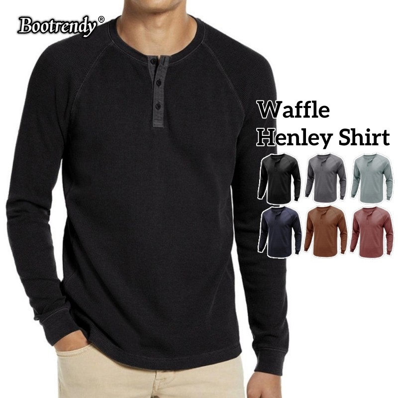 Essentials เสื้อเชิ้ตแขนยาว ผ้าฝ้าย เข้ารูป พิมพ์ลายวาฟเฟิล เฮนเลย์ สําหรับผู้ชาย