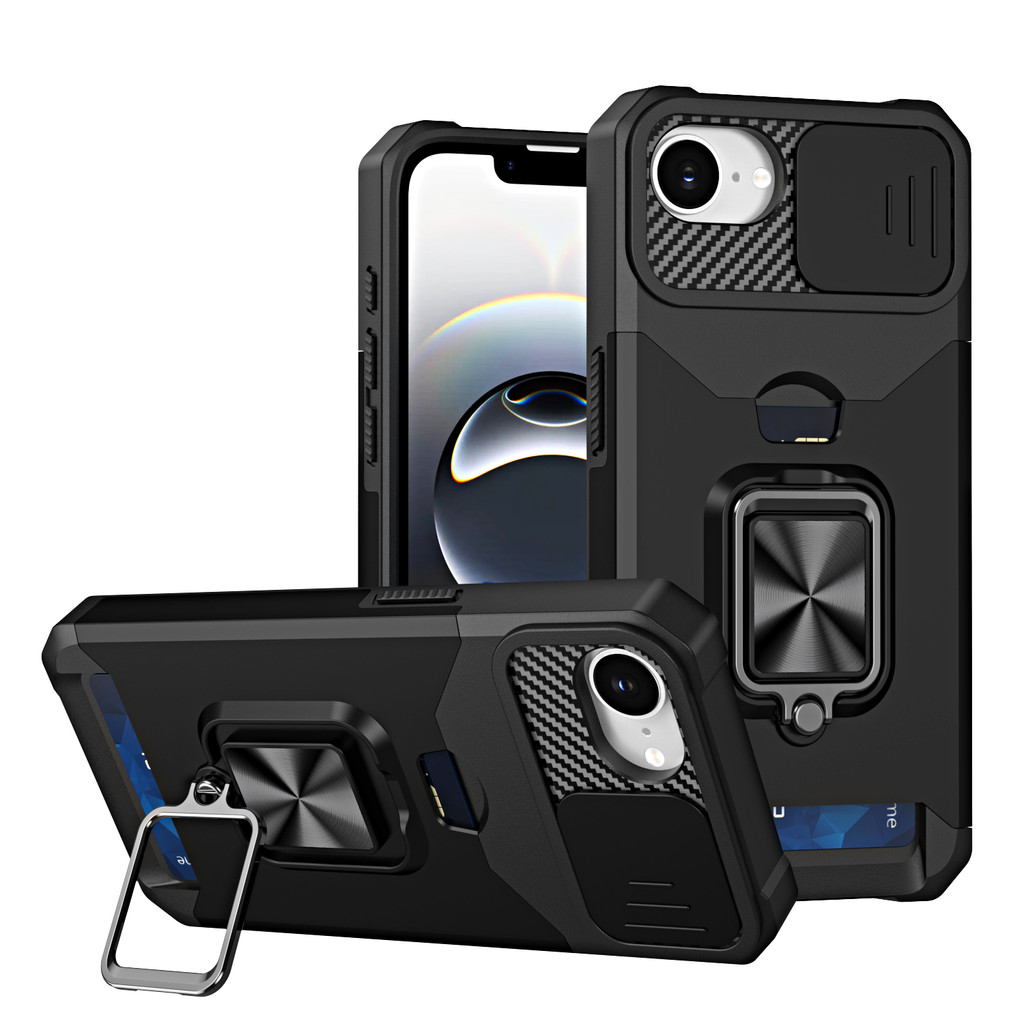 สําหรับ iphone 16E / 17E / SE 2020 / SE 2022 / 6 / 7 / 8 Plus Case พร้อมฝาครอบกล้องเลื่อนผู้ถือบัตรแหวน Kickstand Heavy Duty ป้องกัน Slim ฝาครอบบาง