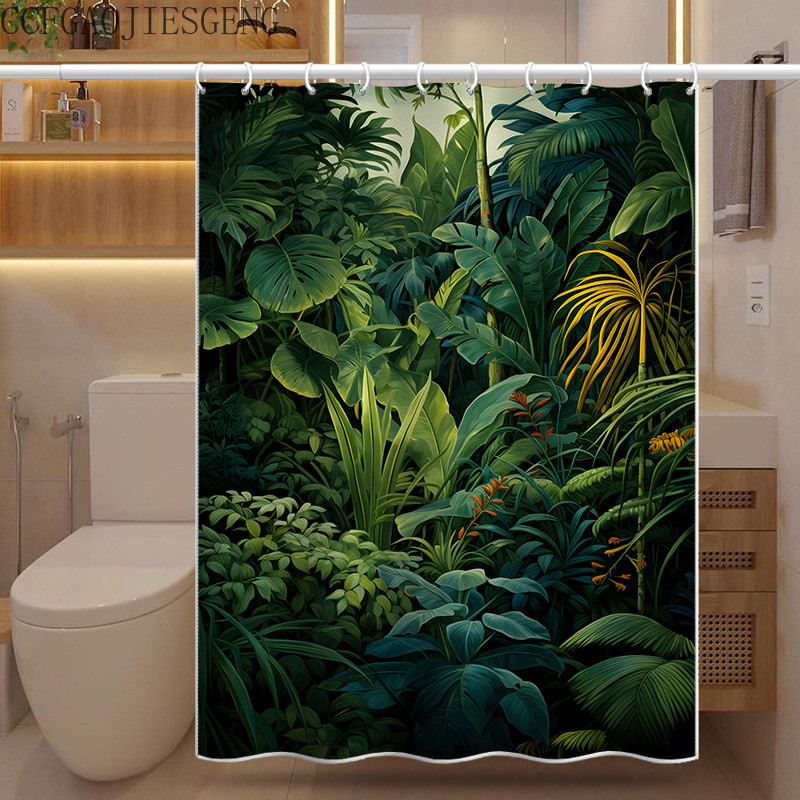 แนะนำ ผ้าม่าน ผ้าม่านห้องน้ำใบไม้สีเขียวมรกต ไม่ต้องเจาะ ผ้าม่านกันน้ำหนา ผ้าม่านแขวน ราคาพิเศษ มีเก็บเงินปลายทาง