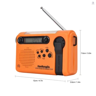 Hanrongda วิทยุฉุกเฉินกลางแจ้งแบบพกพา AM FM SW วิทยุพลังงานแสงอาทิตย์ Hand Crank พร้อมไฟฉาย LED 2000mAh แบตเตอรี่ SOS Alarm