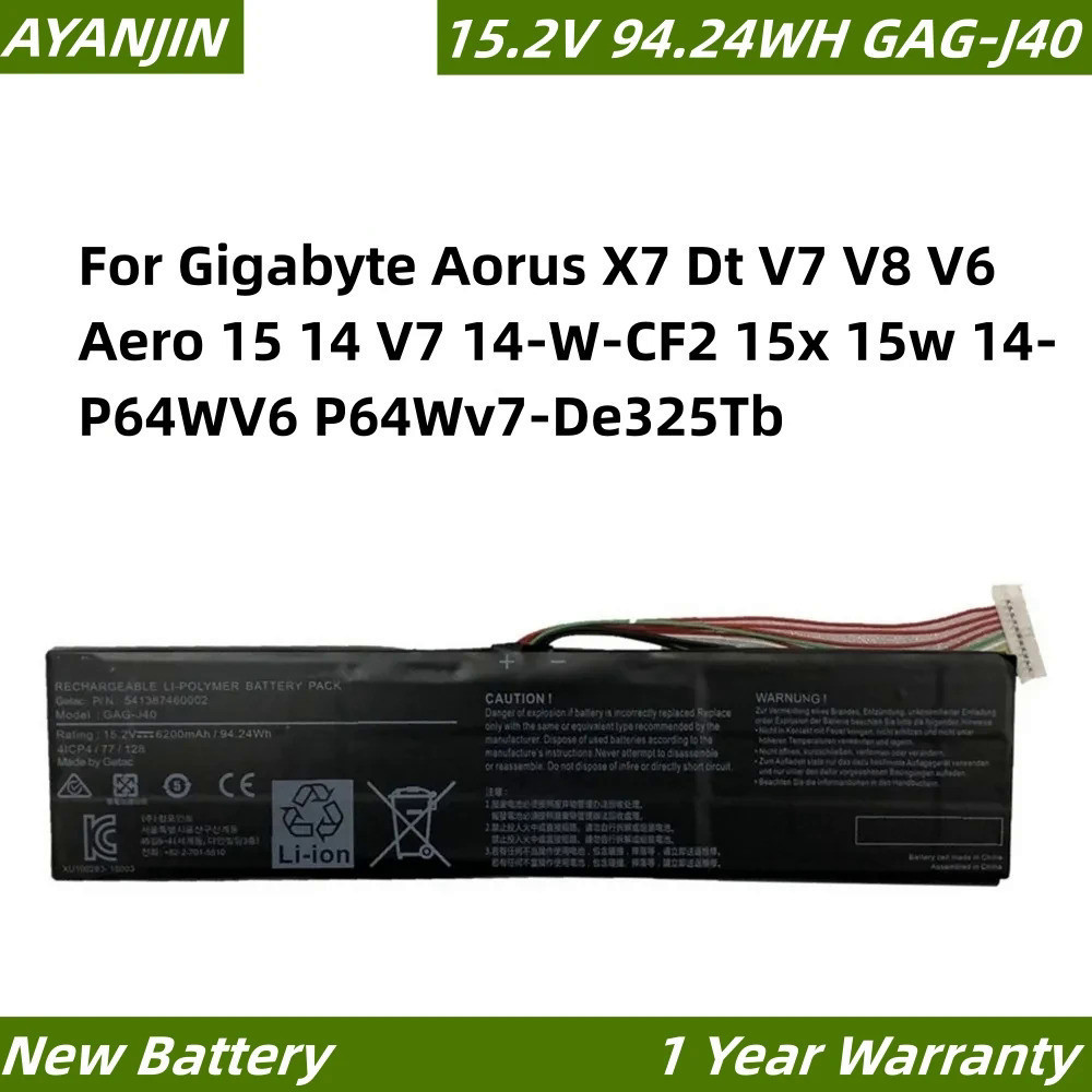 GAG-J40 15.2V 94.24WH Laptop Battery for Gigabyte Aorus X7 Dt V7 V8 V6 Aero 15 14 V7 14-W-CF2 15x 15