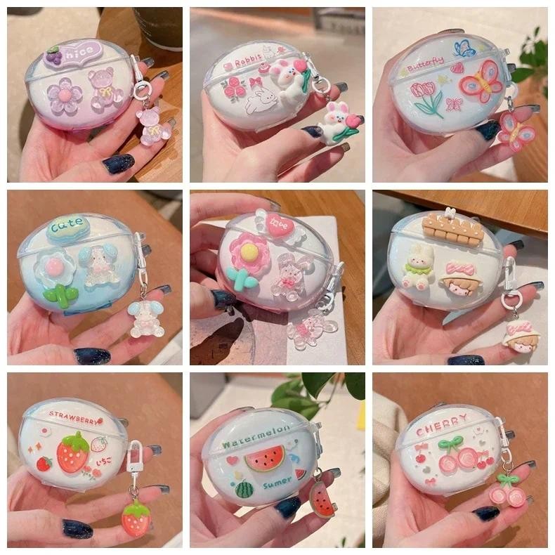 Honor Earbuds X6 / X7 Case แฟชั่นดอกไม้/น่ารักการ์ตูน Keychian ซิลิโคน Honor X7 โปร่งใส Hearphone Co