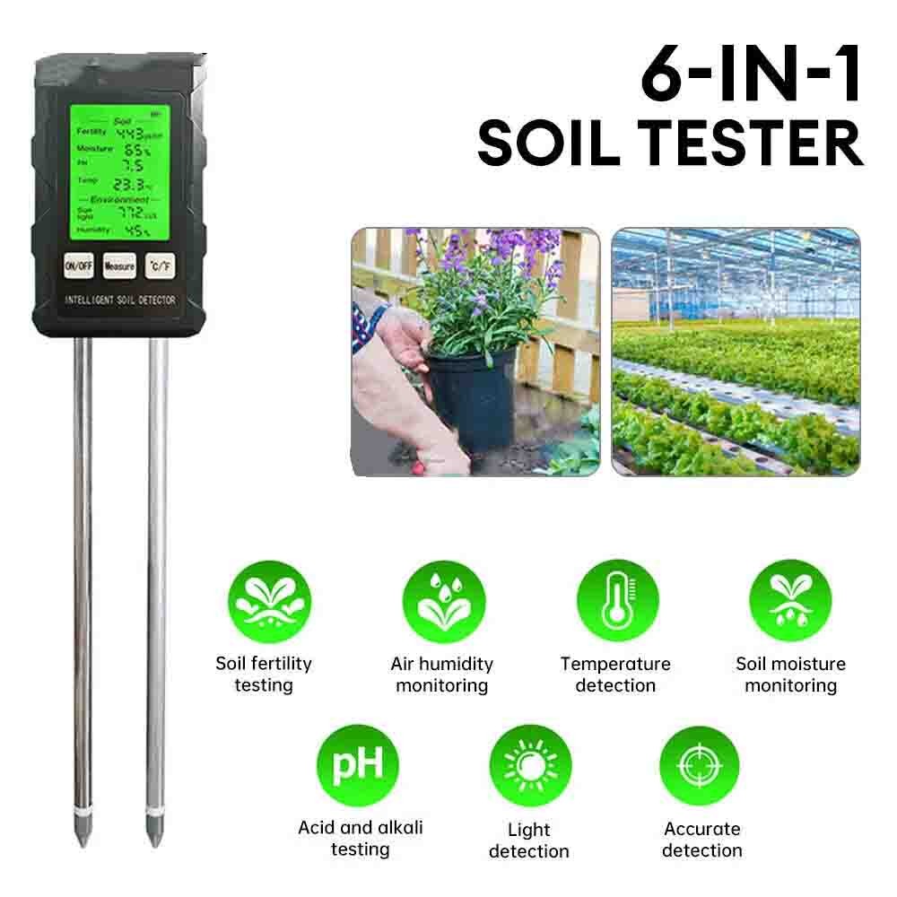 6 in 1 PH Tester Soil Water Moisture Light Test Meter Temperature Humidity Test