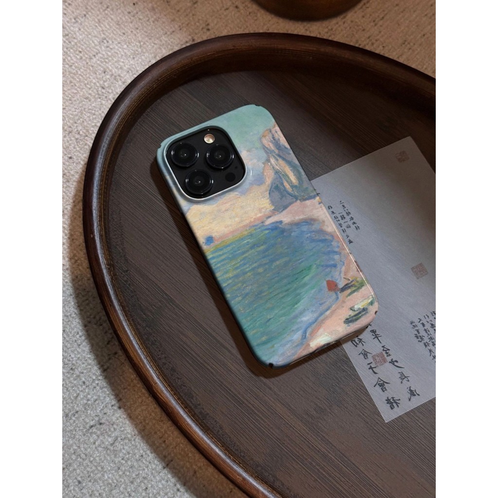 ภาพวาดน้ำมันศิลปะริมทะเลที่เข้ากันได้กับ iPhone 16 15 14 13 12 11 PRO MAX XR XS MAX เคสโทรศัพท์ป้องกัน 7/8PLUS 16PLUS แบบไม่มีฝาปิดปุ่ม เคสพลาสติกแข็ง